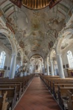 Church of St Gallus and Ulrich, nave, Kisslegg, Allgäu, Baden-Württemberg, Germany