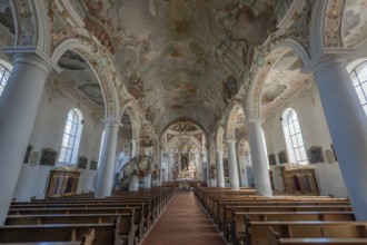 Church of St Gallus and Ulrich, nave, Kisslegg, Allgäu, Baden-Württemberg, Germany