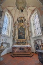 Church of St Gallus and Ulrich, side altar with the relic of St Severinus, Kisslegg, Allgäu,