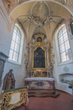 Church of St Gallus and Ulrich, side altar with the relic of St Clement, Kisslegg, Allgäu,