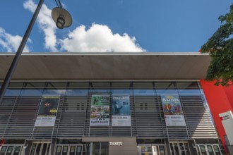 Blue sky. white clouds over the big-BOX event hall, Kempten, Allgäu, Swabia, Germany