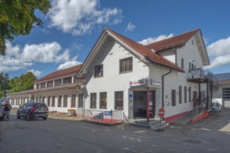 Blue sky. white clouds, Johanniter service centre in Haubenschloßstraße, Kempten, Allgäu, Swabia,