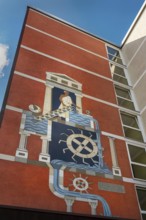Blue sky, wall fresco with Archimedes the developer of the Archimedean screw and others, Kempten,