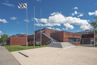 Blue sky. white clouds, State Vocational School, Kempten, Allgäu, Swabia, Germany