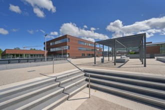 Blue sky. white clouds, State Vocational School, Kempten, Allgäu, Swabia, Germany