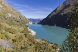 Waterfall bottom reservoir, dam wall, Kaprun, mountain panorama, energy industry, hiking area,