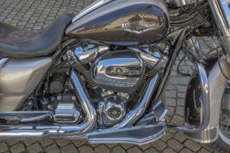 Dtail with chrome lustre, Harley-Davidson V 6 speed motorbike, Allgäu, Baden-Württemberg, Germany