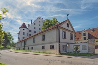 Blue sky, Old Castle in Kisslegg, Allgäu, Baden-Württemberg, Germany