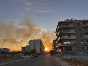 Faro, Algarve - September 21, 2025: Big fire in the suburbs of Faro, capital city of Algarve, south
