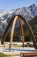 The Rogers Pass with the commemorative arch marking the location where the Trans Canada Highway was