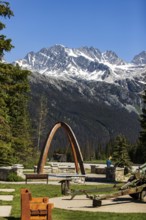 The Rogers Pass with the commemorative arch marking the location where the Trans Canada Highway was