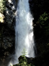 Towering waterfall surrounded by forest scenery inside Cascade Falls Regional Park, Deroche,