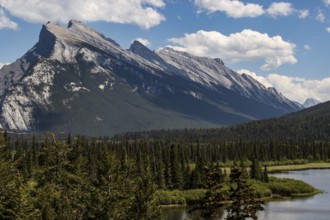 The distinctive shape of Mount Rundle found inside Banff National Park in Alberta, Canada, North