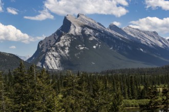 The distinctive shape of Mount Rundle found inside Banff National Park in Alberta, Canada, North