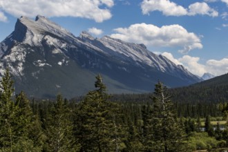 The distinctive shape of Mount Rundle found inside Banff National Park in Alberta, Canada, North