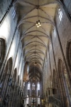 High Gothic church ceiling with vaults and elegant play of light, St. Lawrence Church, Nuremberg,