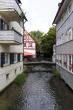 The picturesque fishermen's quarter in Ulm with its beautiful half-timbered houses on the Blau, a