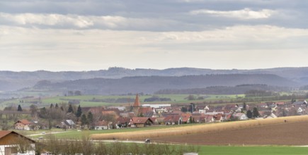 Idyllic rural scenery around Bretzfeld in Hohenlohe at early spring time