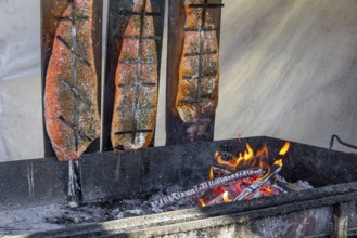 Detailshot showing a salmon barbecue