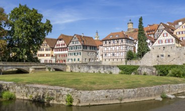 City view of a town named Schwaebisch Hall in Southern Germany at summer time
