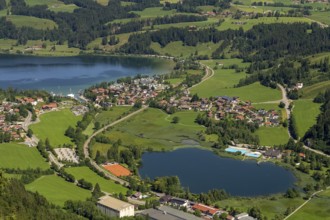 Idyllic aerial view seen from the Immenstaedter Horn around Immenstadt at the Allgaeu region in