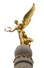 Golden angel sculpture in Reims in France, isolated in white back