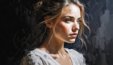 AI generated image showing the portrait of a painted young woman