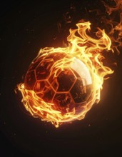AI generated Image showing a fiery football in dark ambiance