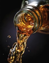 AI-generated close-up image showing a bottle as a clear drink is poured from it, AI generated