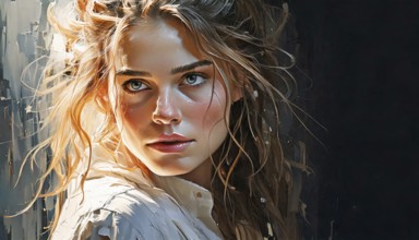 AI generated image showing the portrait of a painted young woman