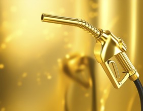 AI generated image showing a golden fuel dispenser in golden ambiance