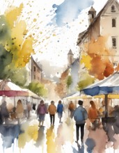 AI generated lifestyle theme showing a urban street market scenery with lots of people in