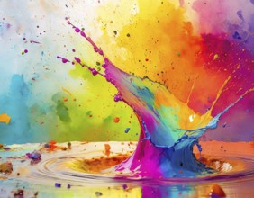 Fluid and liquid theme showing fluid formations in multicolored vibrant splashy ambiance. AI