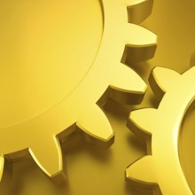 AI generated image showing golden gearwheels in golden ambiance