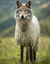 Wolf looking like a sheep, based on the proverb Wolf in sheep's clothing, it warns against