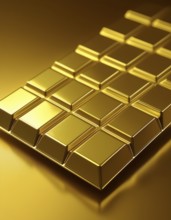 AI generated image showing a golden chocolate bar in shiny ambiance