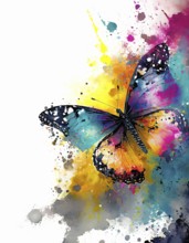 Beauty and animal theme showing a butterfly in multicolored vibrant splashy ambiance. AI generated