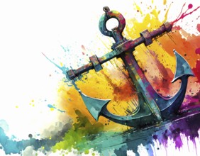 Security theme showing a anchor in multicolored vibrant splashy ambiance. AI generated image with