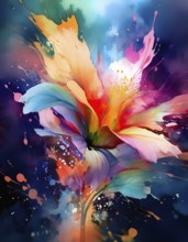 Floral beauty and vegetation theme showing a colorful flower in multicolored vibrant splashy