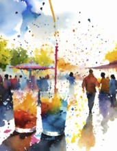 AI generated lifestyle theme showing an urban street party scenery with lots of people in