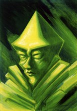 Strange picture painted by me showing the face of a green gnome