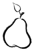 Crayon-sketched pear