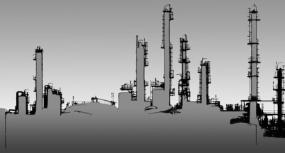 Black and white halftone Oil refinery illustration