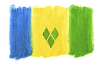 Watercolor illustration of the saint vincent flag