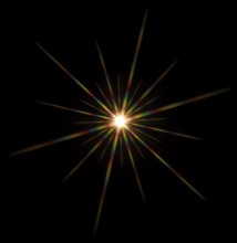 Colorful flashy spotlight star made with optical star filter on camera