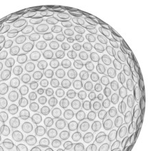 Mesh wire rendering of a golf ball sphere in white back