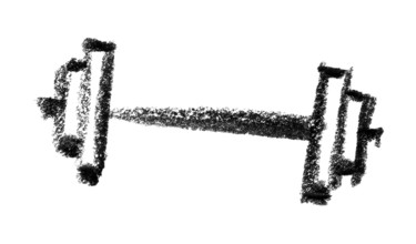 Crayon-sketched illustration of a dumbbell