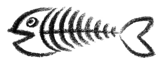 Crayon-sketched illustration of a fishbone