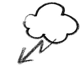 Crayon-sketched illustration of a cloud and lightning flash