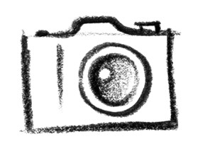 Crayon-sketched illustration of a camera